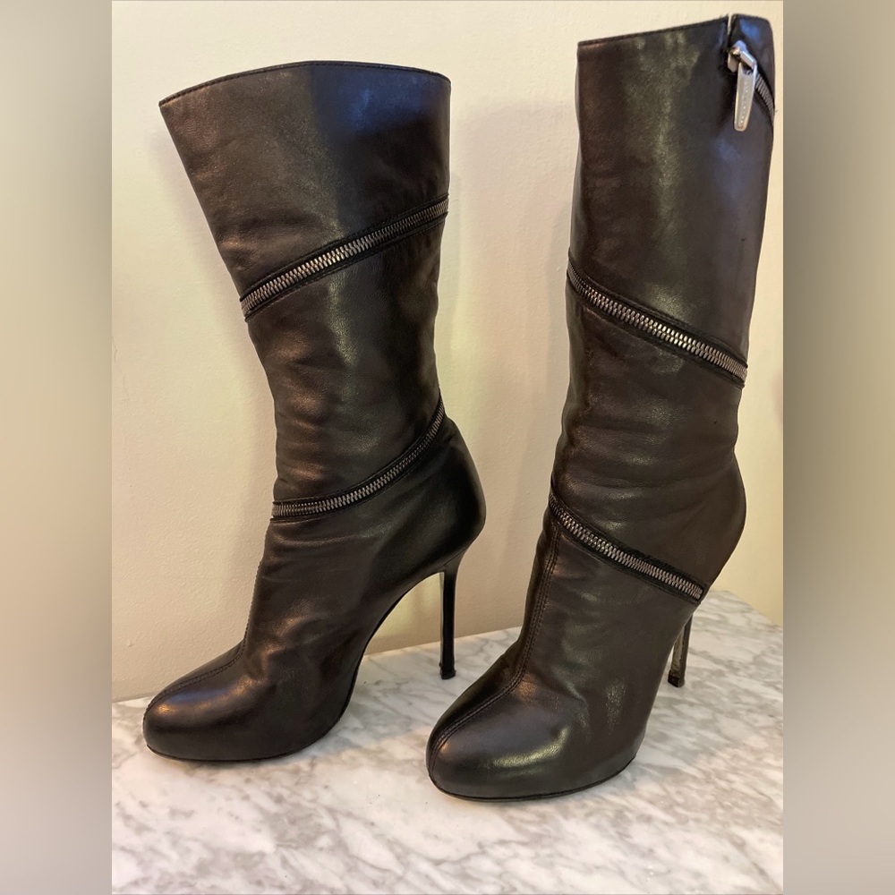 Sergio Rossi Women’s Leather Ankle Boots 38.5 Euro Pre-owned Mint in dark navy